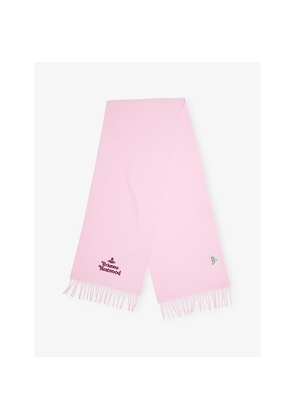 Womens Vivienne Westwood Brand-Embroidered Fringed Wool Scarf