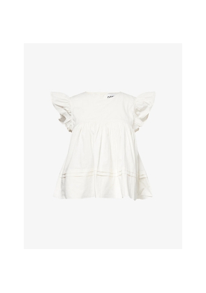 Womens Ganni Frilled-Sleeve Cotton Top