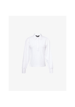 Womens Me And Em Classic-Collar Scalloped Cotton Shirt