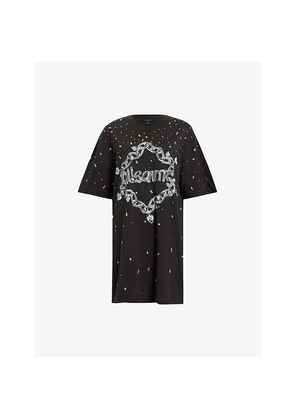 Womens Allsaints Drip Crystal-Embellished Cotton-Jersey Mini Dress