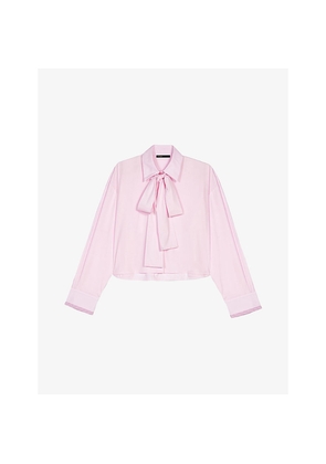 Womens Maje Tie-Neck Long-Sleeve Cotton Shirt