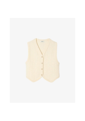 Womens Sandro V-Neck Cable-Knit Wool-Blend Jacket
