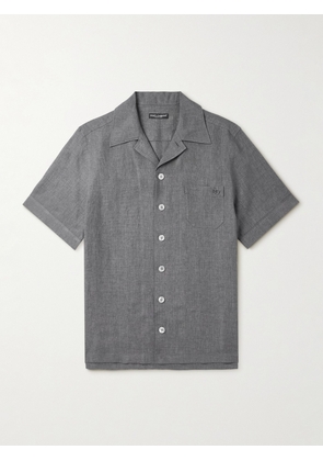 Dolce&Gabbana - Camp-Collar Logo-Embroidered Linen Shirt - Men - Gray - EU 37