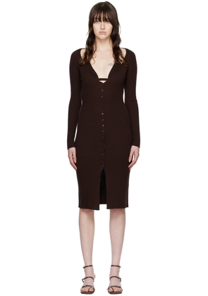 Blumarine Brown Ribbed Midi Dress