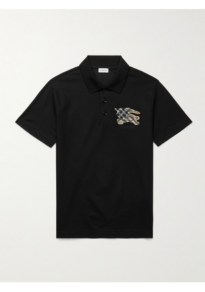 Burberry - Logo-Embroidered Appliquéd Cotton-Piqué Polo Shirt - Men - Black - S