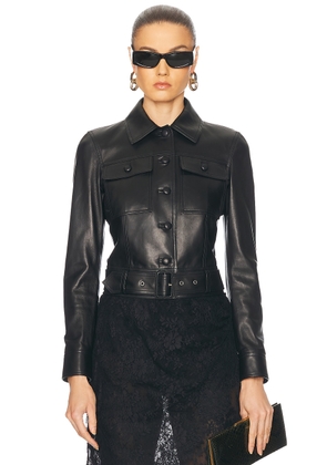 Saint Laurent Cropped Leather Jacket in Noir - Black. Size 38 (also in ).