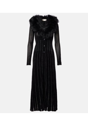 Blumarine Shearling-trimmed striped cardigan