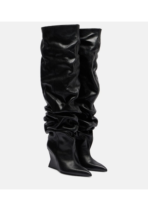 Balmain 95 leather wedge over-the-knee boots