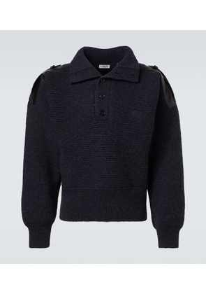 Burberry Leather-trimmed wool-blend polo sweater