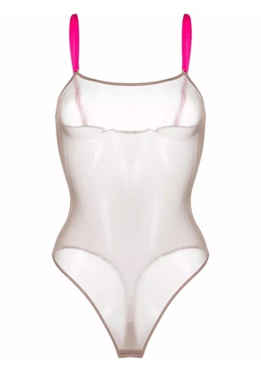 Maison Close Corps à Corps contrast-strap mesh bodysuit - Neutrals