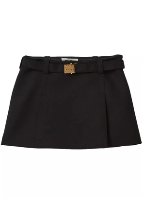 Miu Miu logo-plaque wool miniskirt - Black