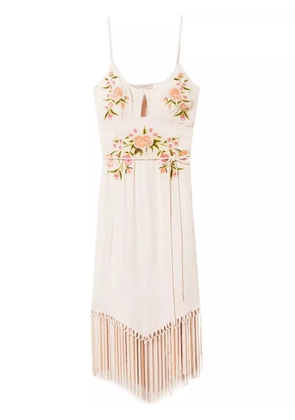 TWINSET floral-embroidered midi dress - Neutrals