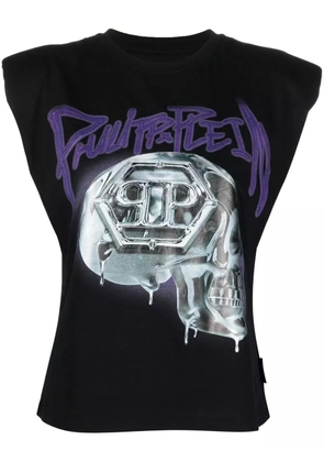 Philipp Plein Skull-print Padded-shoulder tank top - Black