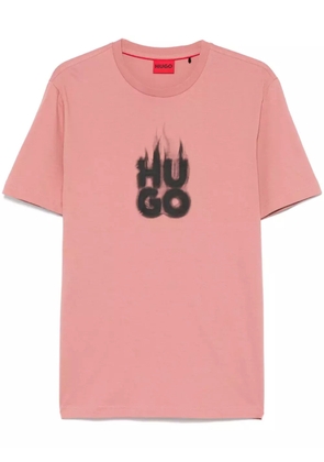 HUGO stacked smoke logo-print cotton T-shirt - Pink