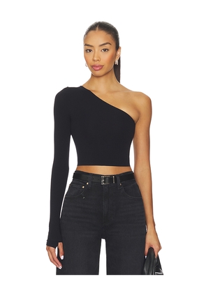Commando Ballet Body One Shoulder Crop Top With Thumbhole in Black.