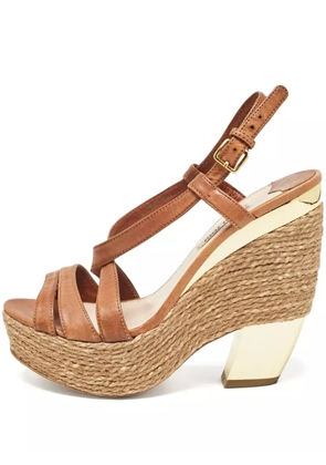Miu Miu Pre-Owned 135mm leather rope-wedge sandals - Brown