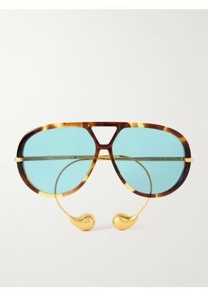 BOTTEGA VENETA EYEWEAR - Embellished Aviator-style Tortoiseshell Recycled-acetate And Gold-tone Sunglasses - One size