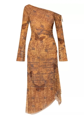MISBHV abstract-pattern print midi dress - BROWN
