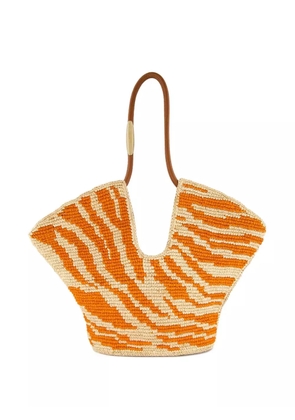 ZIMMERMANN medium Goldentime zebra-print raffia tote bag - Orange