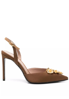 GINISSIMA x Moogu 100mm floral-appliqué heeled pumps - Brown