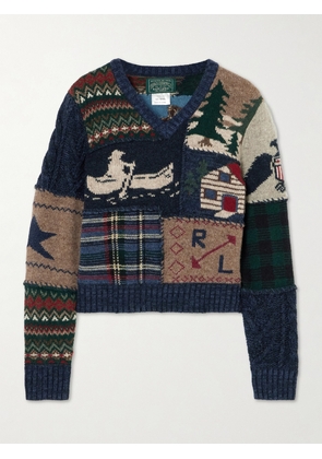 Polo Ralph Lauren - Cropped Patchwork Wool And Cashmere-blend Sweater - Blue - xx small,x small,small,medium,large