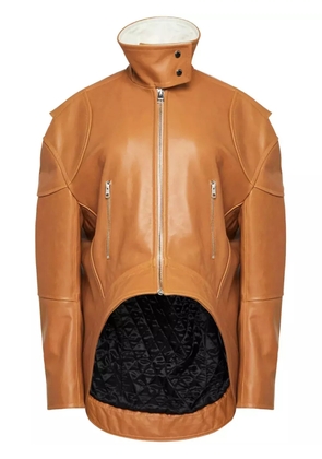 JW Anderson curved-hem high-neck leather jacket - Brown