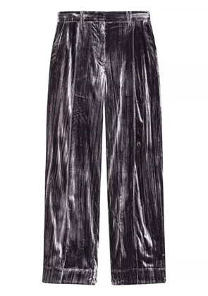 GANNI striped velvet-finish straight-leg trousers - Black