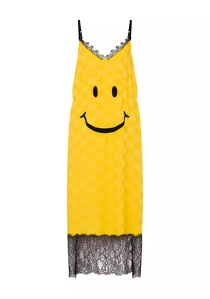 Moschino Smiley graphic lace-trimmed midi dress - Yellow