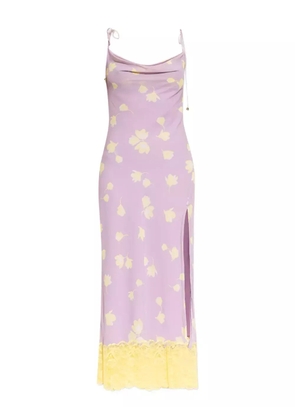 Self-Portrait cowl-neck lace-trimmed midi dress - Purple