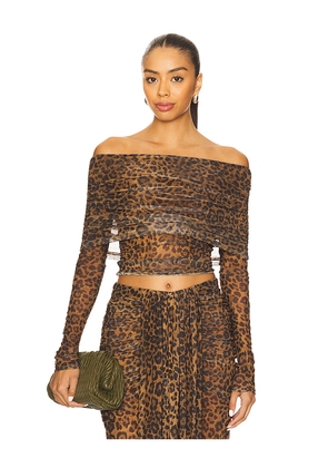 Lapointe Printed Mesh Off The Shoulder Top in Brown. Size S. Also in M, XS.