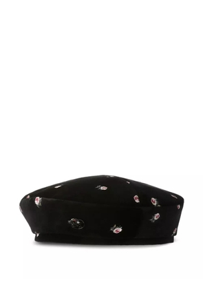 Maison Michel floral-embroidered beret - Black