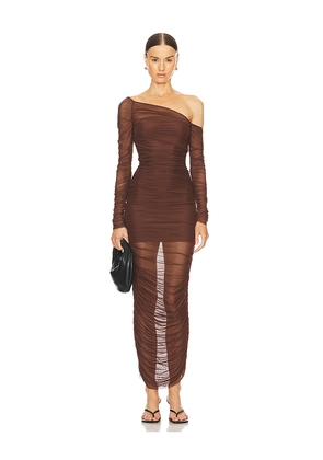 SEROYA Chantae Mesh Dress in Chocolate. Size XXS. Also in XS.