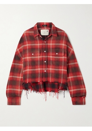 R13 - Cropped Frayed Checked Cotton-flannel Shirt - Red - x small,small,medium,large