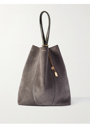 Chloé - Spin Embellished Leather-trimmed Suede Tote - Gray - One size