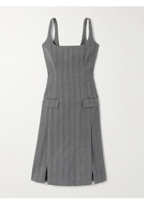 Ferragamo - Striped Herringbone Wool-blend Dress - Gray - IT36,IT38,IT40,IT42,IT44,IT46,IT48