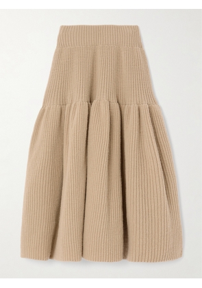 Dries Van Noten - Tiered Ribbed Wool Midi Skirt - Neutrals - x small,small,medium,large