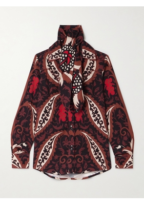 Johanna Ortiz - Hacia Puerto Tie-neck Printed Recycled-twill Shirt - Black - US0,US2,US4,US6,US8,US10,US12