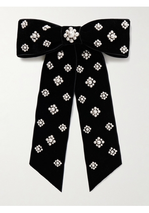 Jennifer Behr - Margaret Faux Pearl-embellished Velvet Bow Hair Clip - Black - One size