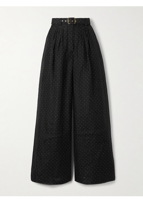 Zimmermann - Belted Pleated Polka-dot Linen And Silk-blend Organza Wide-leg Pants - Black - 00,0,1,2,3,4