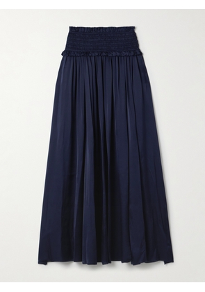 Zimmermann - Dream Ruffled Shirred Silk-satin Maxi Skirt - Blue - 00,0,1,2,3,4