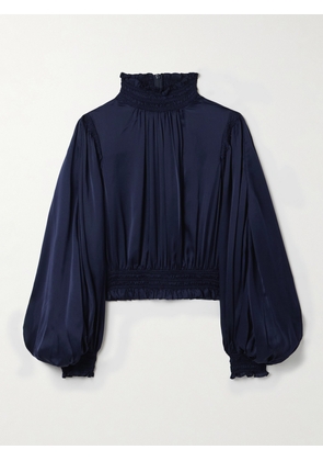 Zimmermann - Dream Cropped Shirred Silk-satin Blouse - Blue - 00,0,1,2,3,4