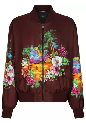 Dolce & Gabbana island-print silk bomber jacket - Red
