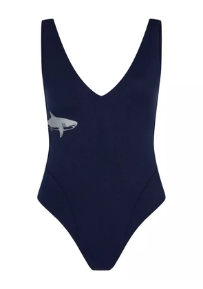 Let's Swim plunging V-neck shark-print swimsuit - Blue