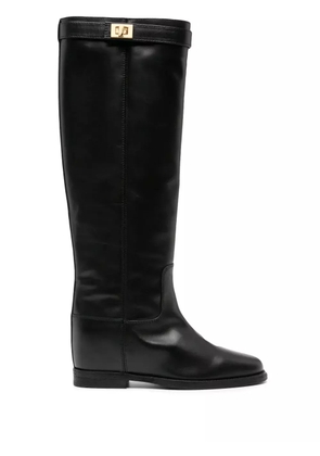 Via Roma 15 lock-detail leather knee-high boots - Black