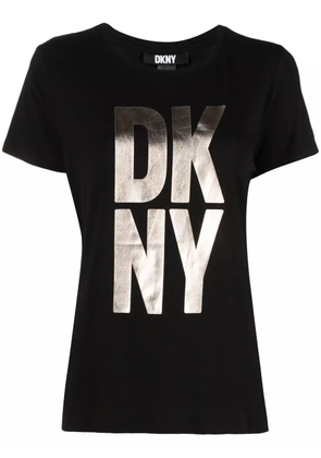 DKNY metallic-finish logo-print jersey T-shirt - Black