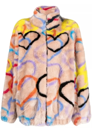 Philipp Plein heart-print high-neck coat - Neutrals