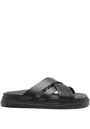 FENDI cross-strap leather slides - Black