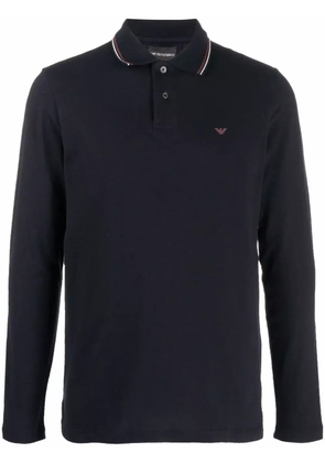 Emporio Armani longsleeved logo-print polo shirt - Blue