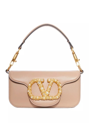 Valentino Garavani VLogo pearl-embellished leather shoulder bag - Neutrals