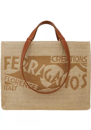 Ferragamo large logo-embroidered tote bag - Neutrals